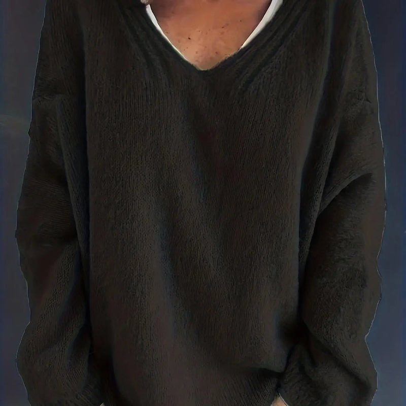 Plus Size Casual V-Neck Sweater for Curvy Women-Black-S-State of Style