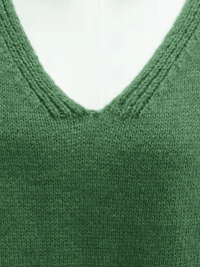 Plus Size Casual V-Neck Sweater for Curvy Women-Dark Khaki-S-State of Style