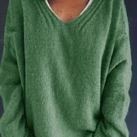 Plus Size Casual V-Neck Sweater for Curvy Women-Light Green-S-State of Style