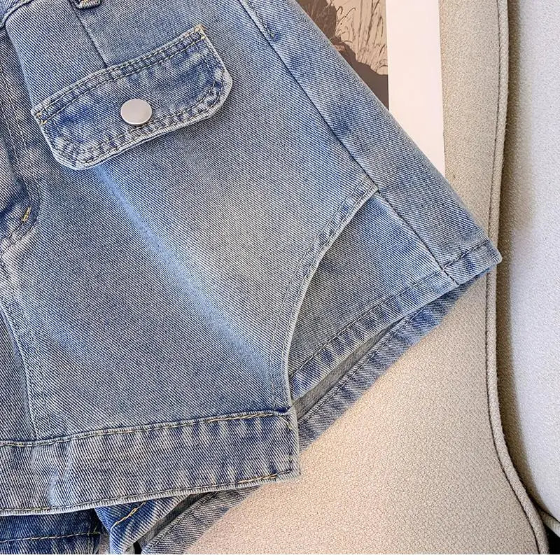 Plus Size High-Waisted Denim Shorts-Light Blue-2XL-State of Style