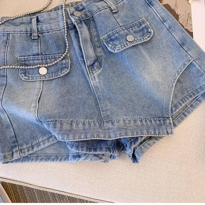 Plus Size High-Waisted Denim Shorts-Light Blue-2XL-State of Style