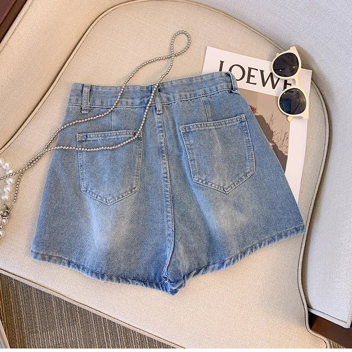 Plus Size High-Waisted Denim Shorts-Light Blue-2XL-State of Style