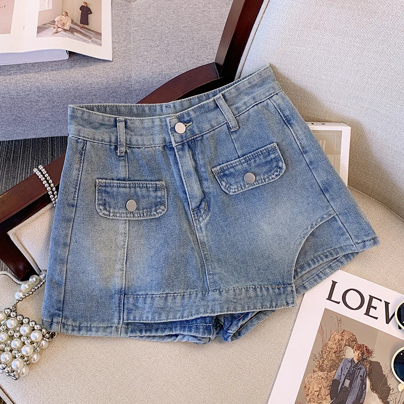 Plus Size High-Waisted Denim Shorts-Light Blue-2XL-State of Style