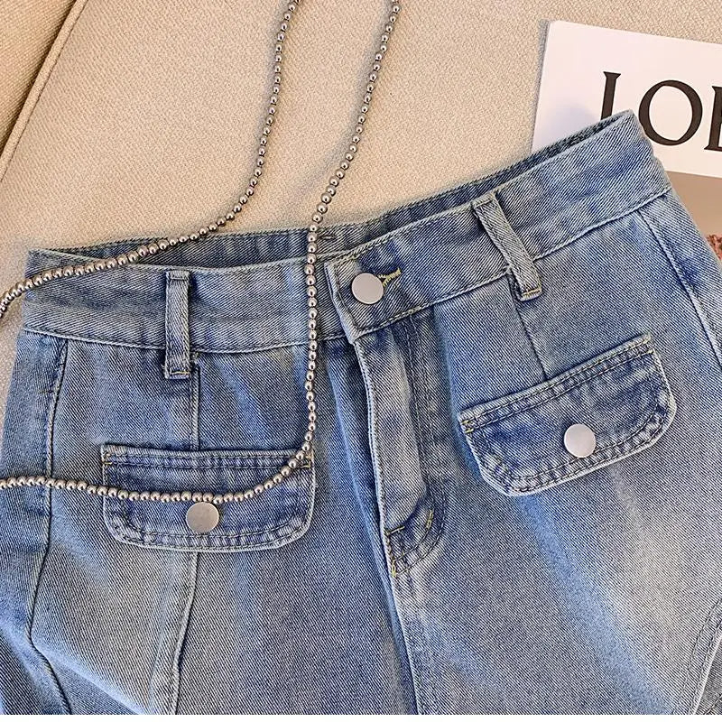 Plus Size High-Waisted Denim Shorts-Light Blue-2XL-State of Style