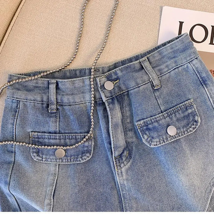 Plus Size High-Waisted Denim Shorts-Light Blue-2XL-State of Style