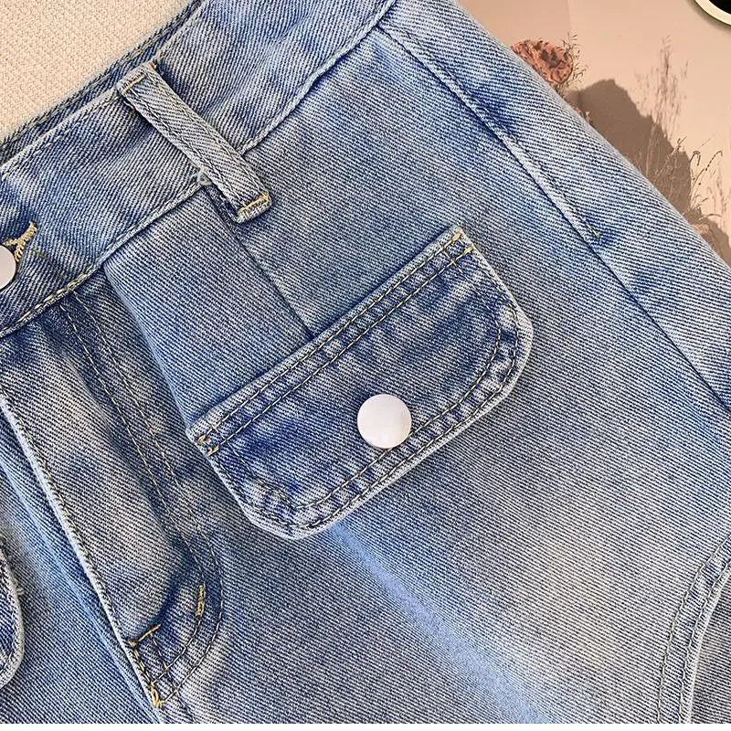 Plus Size High-Waisted Denim Shorts-Light Blue-2XL-State of Style