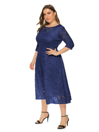 Plus Size Midi Dress with Contrasting Lace-Navy Blue-XL-State of Style