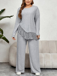 Plus-Size Two-Piece Outfit Set with Fringe-XL-State of Style
