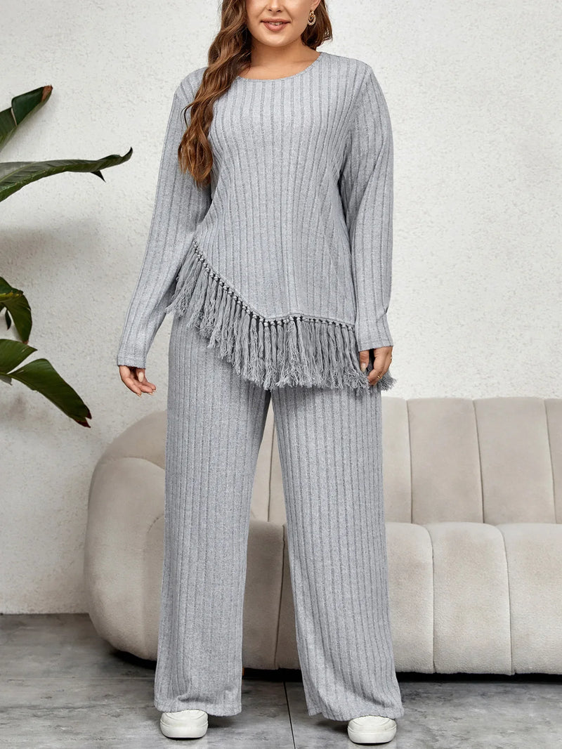Plus-Size Two-Piece Outfit Set with Fringe-XL-State of Style