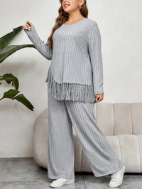 Plus-Size Two-Piece Outfit Set with Fringe-XL-State of Style