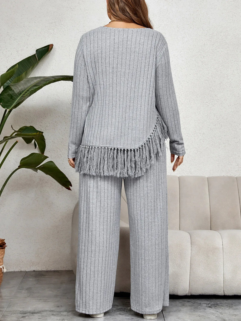 Plus-Size Two-Piece Outfit Set with Fringe-XL-State of Style