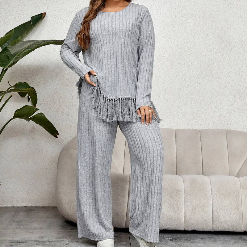 Plus-Size Two-Piece Outfit Set with Fringe-XL-State of Style