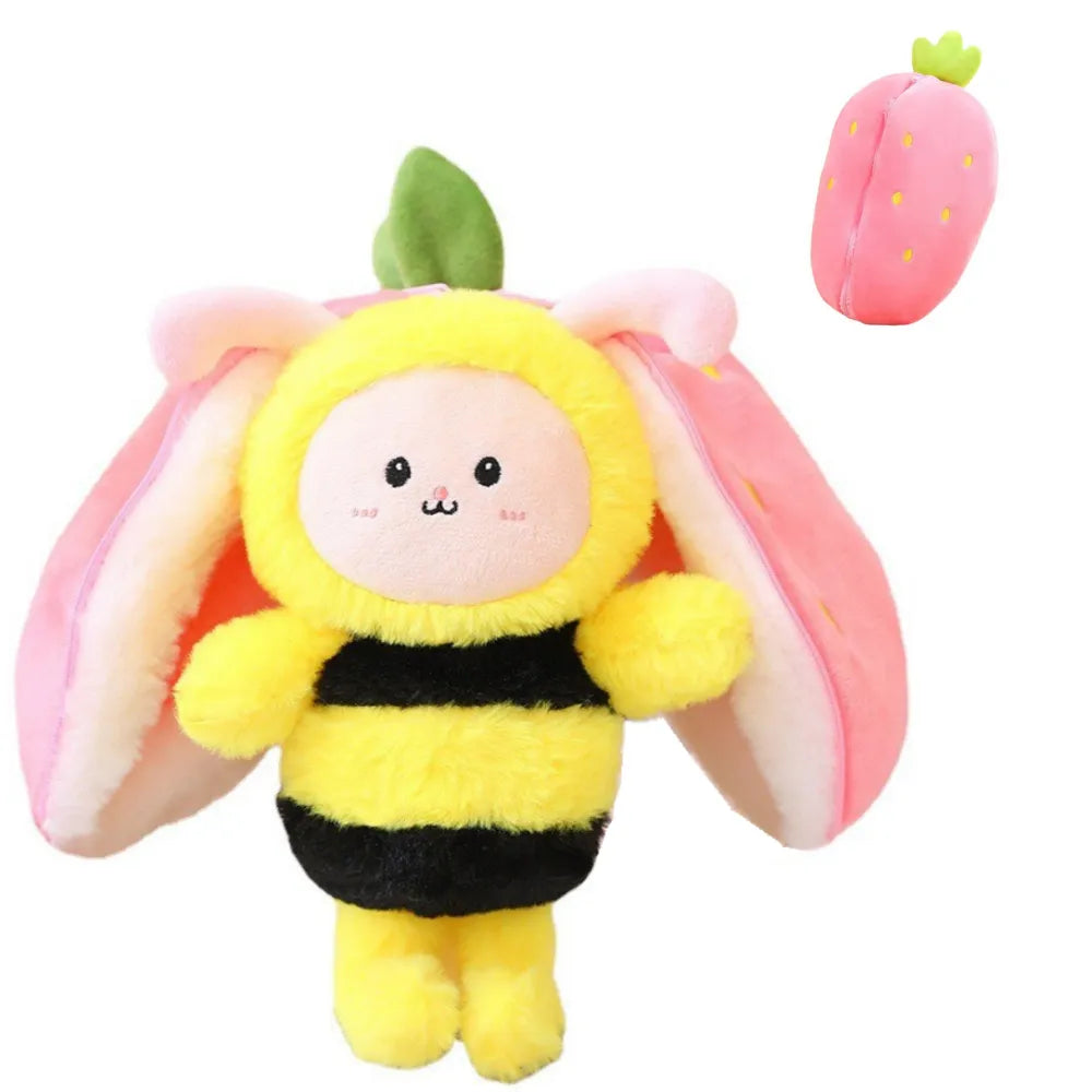 Plush Animal that Transforms into a Fruit Cuddly Toy - BerryBunny-20cm (7.9 inches 0.2kg)-Bee - Strawberry-State of Style