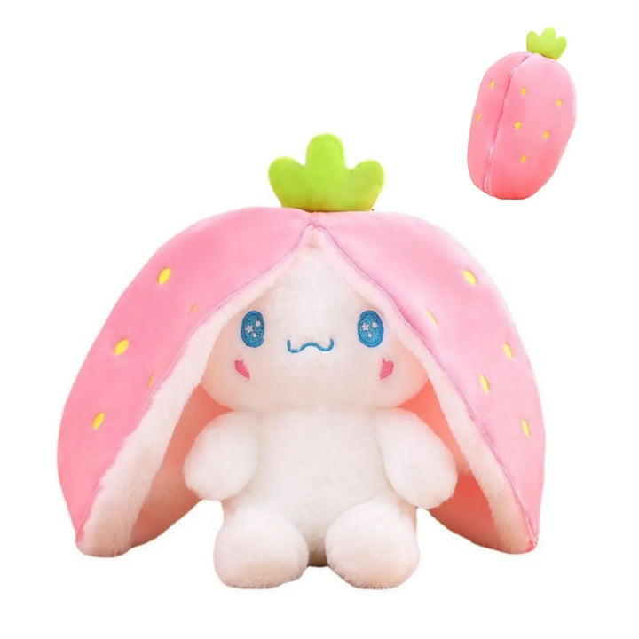 Plush Animal that Transforms into a Fruit Cuddly Toy - BerryBunny-20cm (7.9 inches 0.2kg)-Cinnamon Dog - Strawberry-State of Style