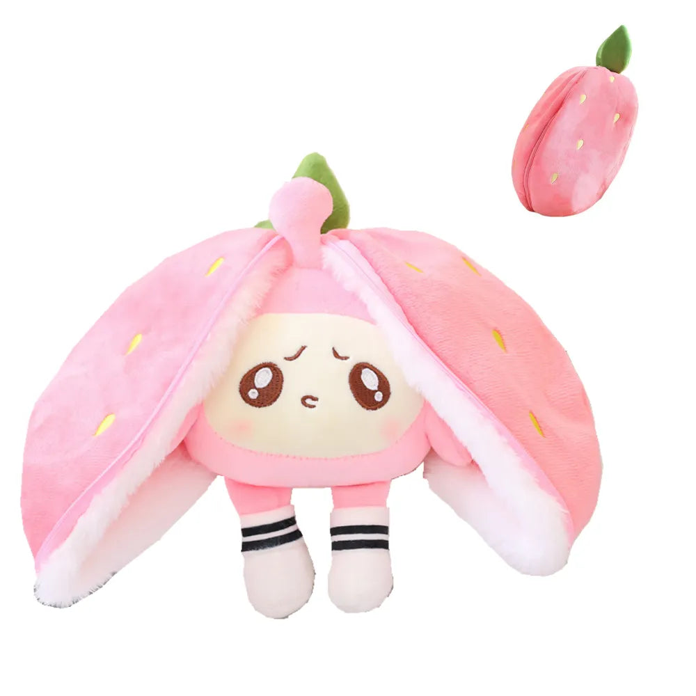 Plush Animal that Transforms into a Fruit Cuddly Toy - BerryBunny-20cm (7.9 inches 0.2kg)-Rabbit - Strawberry-State of Style
