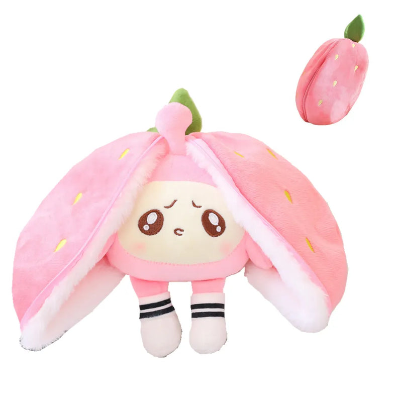 Plush Animal that Transforms into a Fruit Cuddly Toy - BerryBunny-20cm (7.9 inches 0.2kg)-Rabbit - Strawberry-State of Style