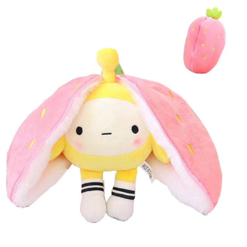 Plush Animal that Transforms into a Fruit Cuddly Toy - BerryBunny-20cm (7.9 inches 0.2kg)-Rabbit - Strawberry-State of Style