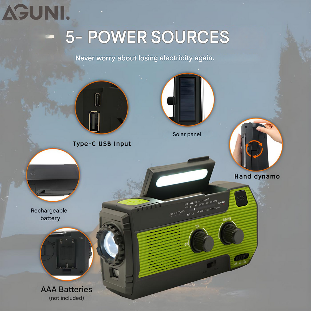 Portable Emergency Radio with Solar Power - PowerWave-Green-State of Style
