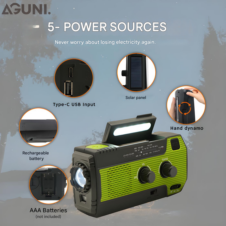 Portable Emergency Radio with Solar Power - PowerWave-Green-State of Style