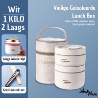Portable Insulated Meal Container Set - LunchMate-2-Containers + Bag + FREE Cutlery Set-White-State of Style