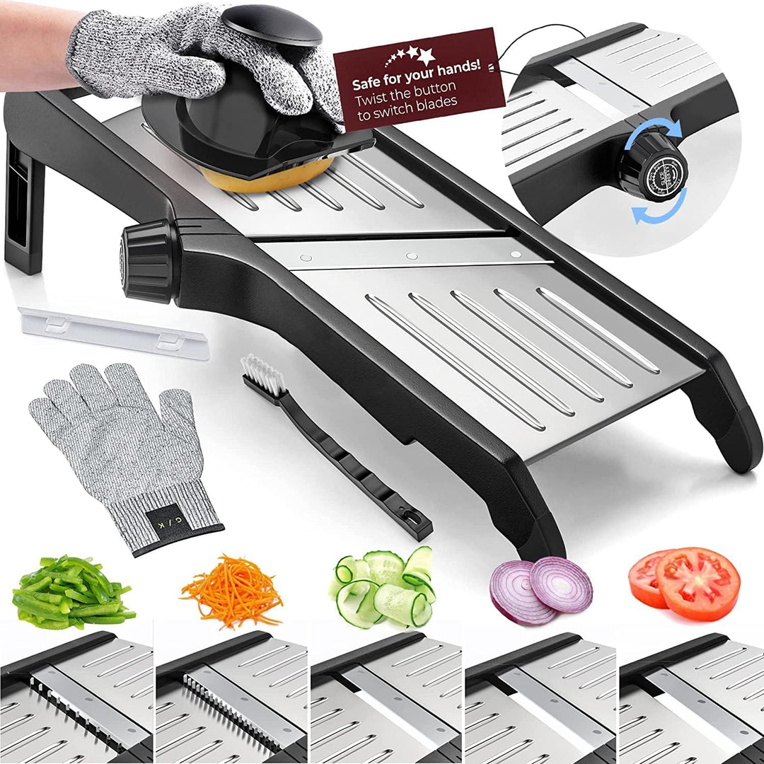 Premium food slicer with cut-resistant gloves-Adjustable Mandoline-State of Style
