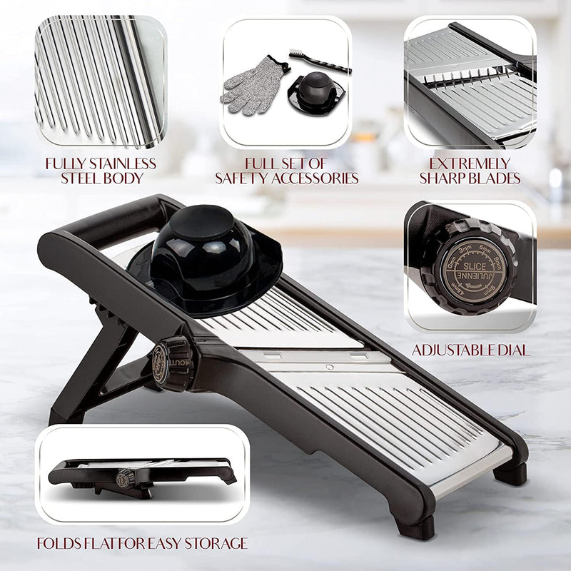 Premium food slicer with cut-resistant gloves-Adjustable Mandoline-State of Style