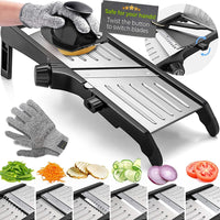 Premium food slicer with cut-resistant gloves-Adjustable Mandoline with Waffle Cutter-State of Style