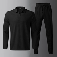 Premium men's leisure set with long-sleeve shirt and joggers – Elian-Black-S-State of Style
