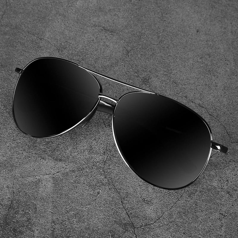 Premium Polarised Aviator Sunglasses - Joey-Grey frame - Black lens-State of Style