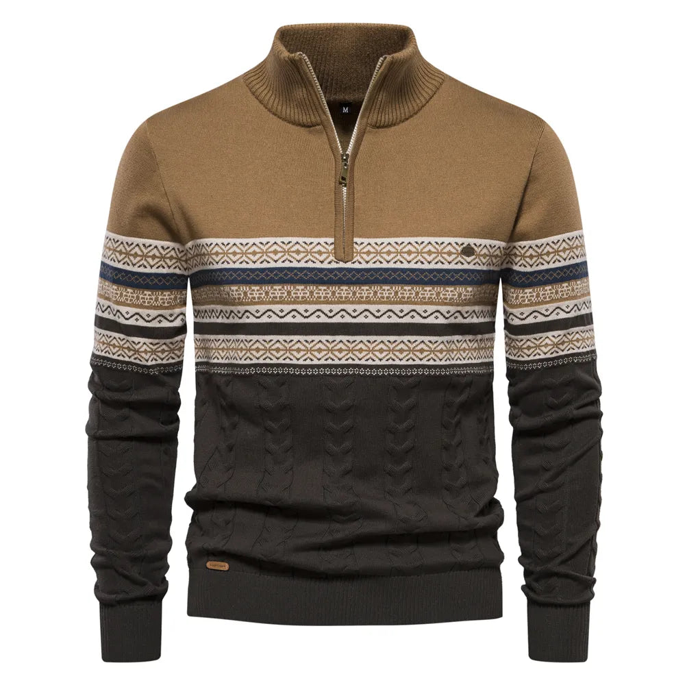 Premium Retro-Pattern Jumper - Leo-Khaki-S-State of Style