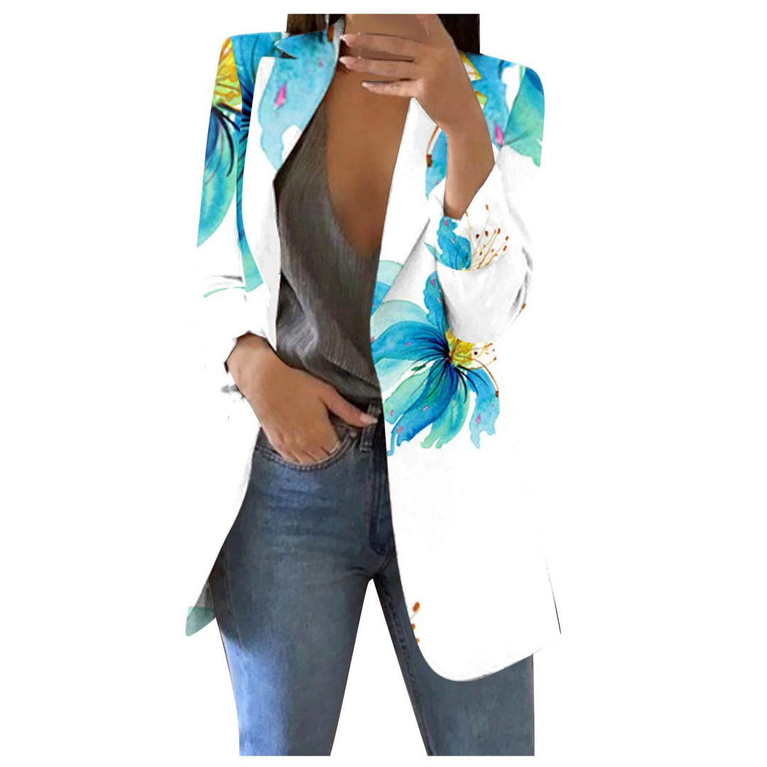 Printed Cropped Women's Blazer - Savannah-Blue-White-S-State of Style