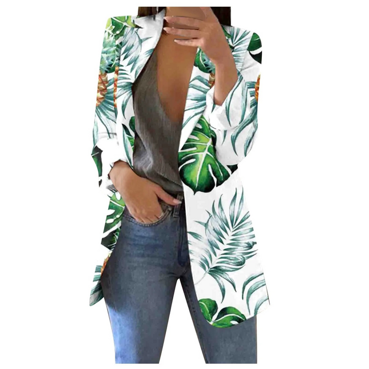 Printed Cropped Women's Blazer - Savannah-White-Green-S-State of Style