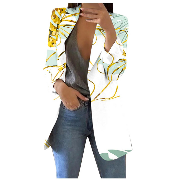 Printed Cropped Women's Blazer - Savannah-Yellow-White-S-State of Style
