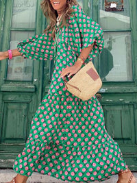 Printed maxi dress with waist band – Aurelia-Green-S-State of Style