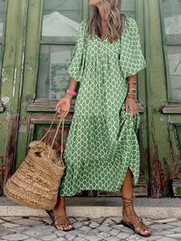 Printed maxi dress with waist band – Aurelia-Light green-S-State of Style