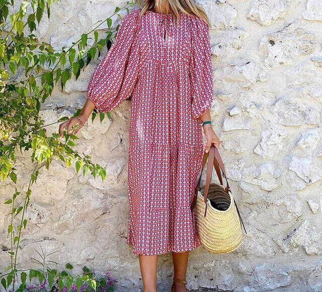 Printed maxi dress with waist band – Aurelia-Light pink-S-State of Style