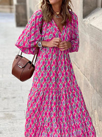 Printed maxi dress with waist band – Aurelia-Pink-S-State of Style