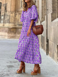 Printed maxi dress with waist band – Aurelia-Purple-S-State of Style