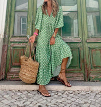 Printed maxi dress with waist band – Aurelia-Red-S-State of Style