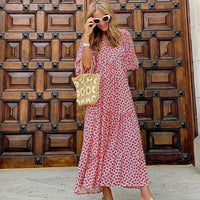 Printed maxi dress with waist band – Aurelia-Red-S-State of Style