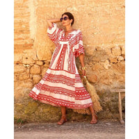 Printed maxi dress with waist band – Aurelia-Red-S-State of Style