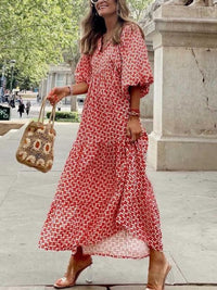 Printed maxi dress with waist band – Aurelia-Red-S-State of Style