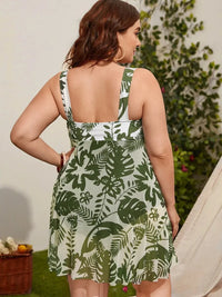 Printed Swim Skirt Set in Plus Size-Blue-2XL-State of Style