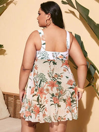 Printed Swim Skirt Set in Plus Size-Blue-2XL-State of Style