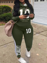Printed Tracksuit Set in Plus Sizes-Army Green-L-State of Style