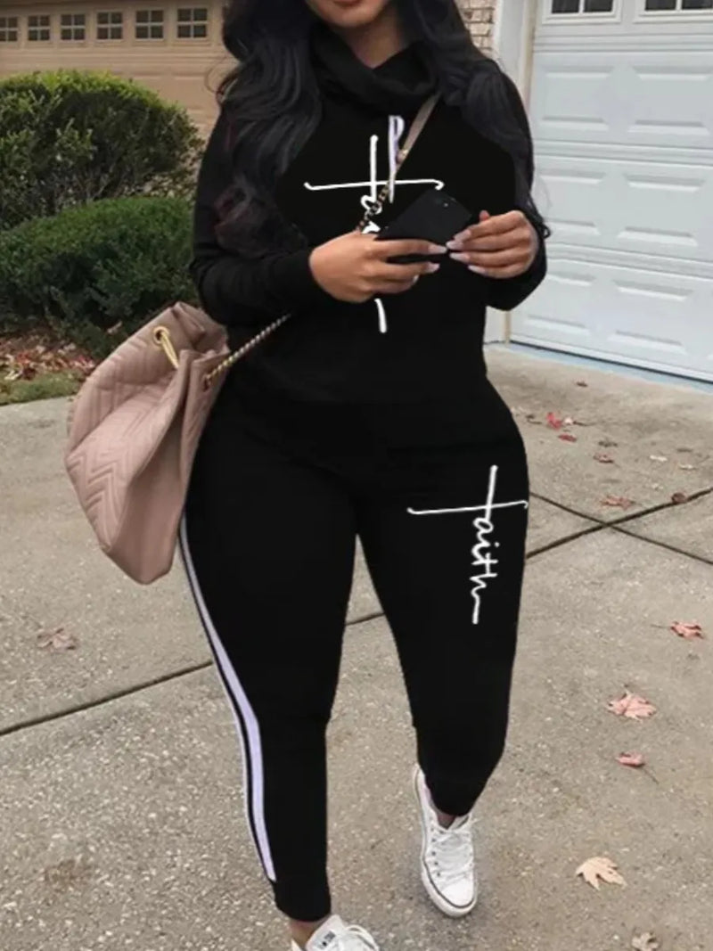 Printed Tracksuit Set in Plus Sizes-Black 2-L-State of Style