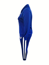 Printed Tracksuit Set in Plus Sizes-Blue-L-State of Style