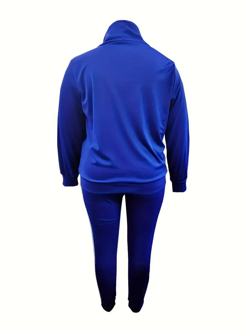Printed Tracksuit Set in Plus Sizes-Blue-L-State of Style