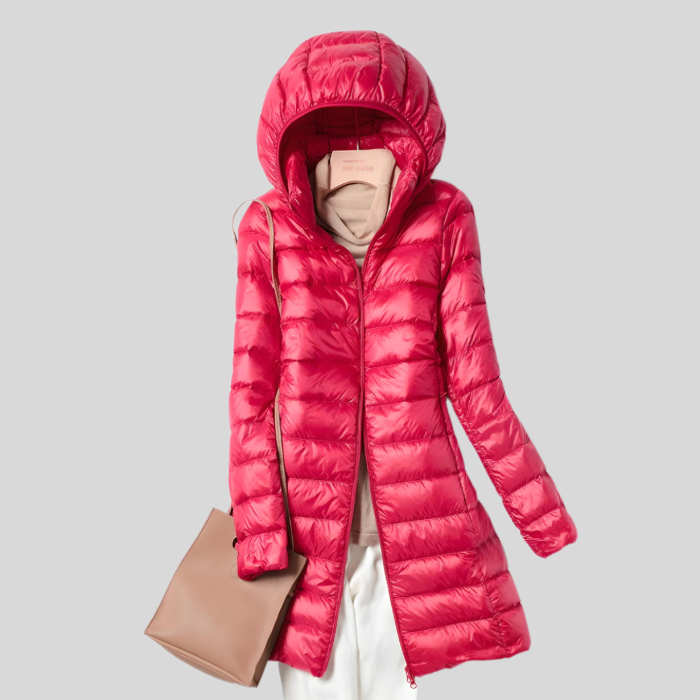 PUFFY WINTER JACKET WITH ZIP AND SIDE POCKETS-M-Red-State of Style