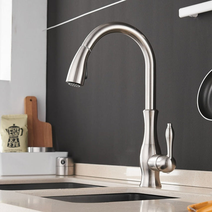 Pull-Out Kitchen Tap - FlexFlow-Brushed Steel-State of Style